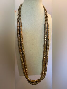 Vintage Two-Tone Double Strand Heishi Bead Necklace 29” Southwestern